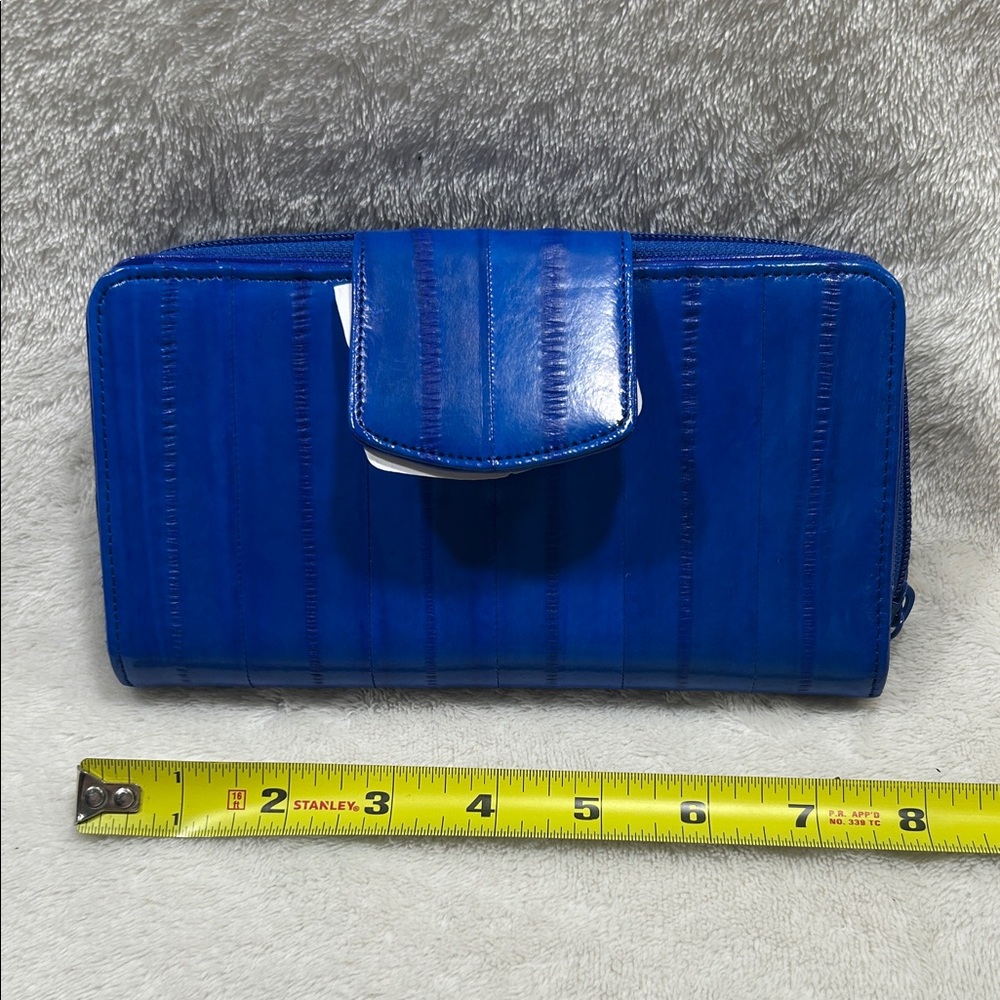 Sleek Blue Zip-Around Wallet Clutch with Snap Tab